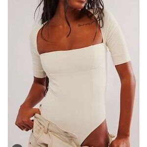 Free People Cream Everly Square Neck Balconette Body Suit Size S Milkmaid
